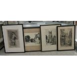 Four early 20thC and later monochrome prints: to include a male nude study  6" x 9"  framed