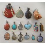 Modern jewellery, comprising various pendants, set with silver and silver coloured metal mounts