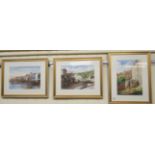 Three works by C Adams - coastal and street scenes  watercolours  bearing signatures  13" x 9"