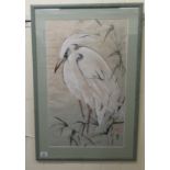 20thC Chinese School - a bird amongst reeds  watercolour  bears character marks  16" x 25"  framed