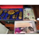 A mixed lot: to include a simulated tortoiseshell dressing table set  cased