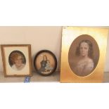 Three 20thC pastel, pen & watercolour portraits, viz. a woman, a child and a mother and child