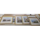 Seven works by C Adams - coastal and street scenes  watercolours  bearing signatures  10" x 7"