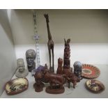Modern collectables: to include carved satinwood animals and carved hardstone African busts  largest