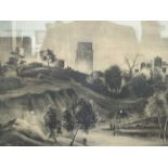 Adolf Dehn - a park and city skyline  monochrome print from the Federal Art Project, New York  15" x