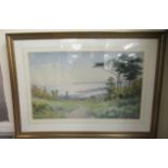 Arthur Suker - a coastal landscape  watercolour  bears a signature  22" x 34"  framed