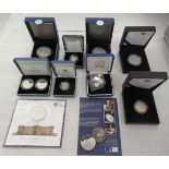 Silver proof collectors coins: to include a Royal Mint Queen's Diamond Jubilee£5  boxed