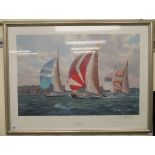 J Steven Dews - 'Summer Racing off Cowes'  Limited Edition 143/850 coloured print  bears a