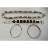 Four items of jewellery: to include a smoky quartz set bracelet