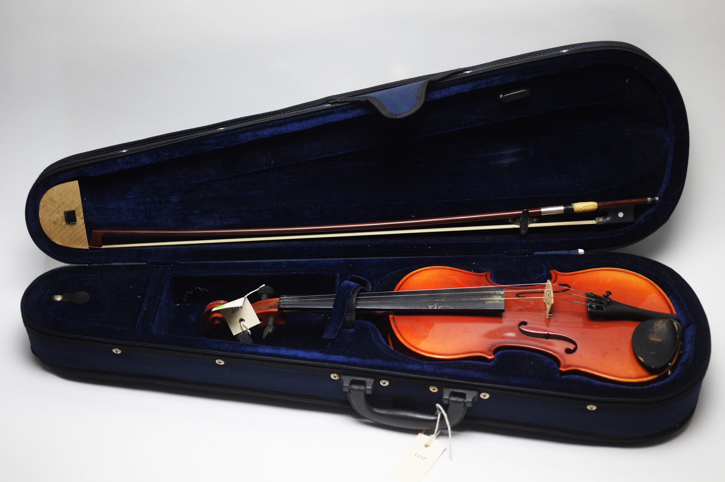 Four student violins and a bow, all cased. - Image 3 of 4