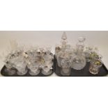 Glass decanters and assorted glassware.