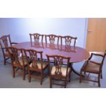 Reproduction mahogany dining table and eight chairs