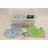 Two moulded glass dressing table sets and metalware