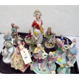 Royal Doulton and other figurines; pair of candlesticks.