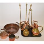 Brass fireside implements; and other brass and copper ware.
