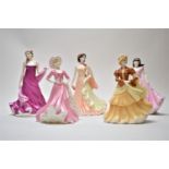 Five boxed Coalport figurines.