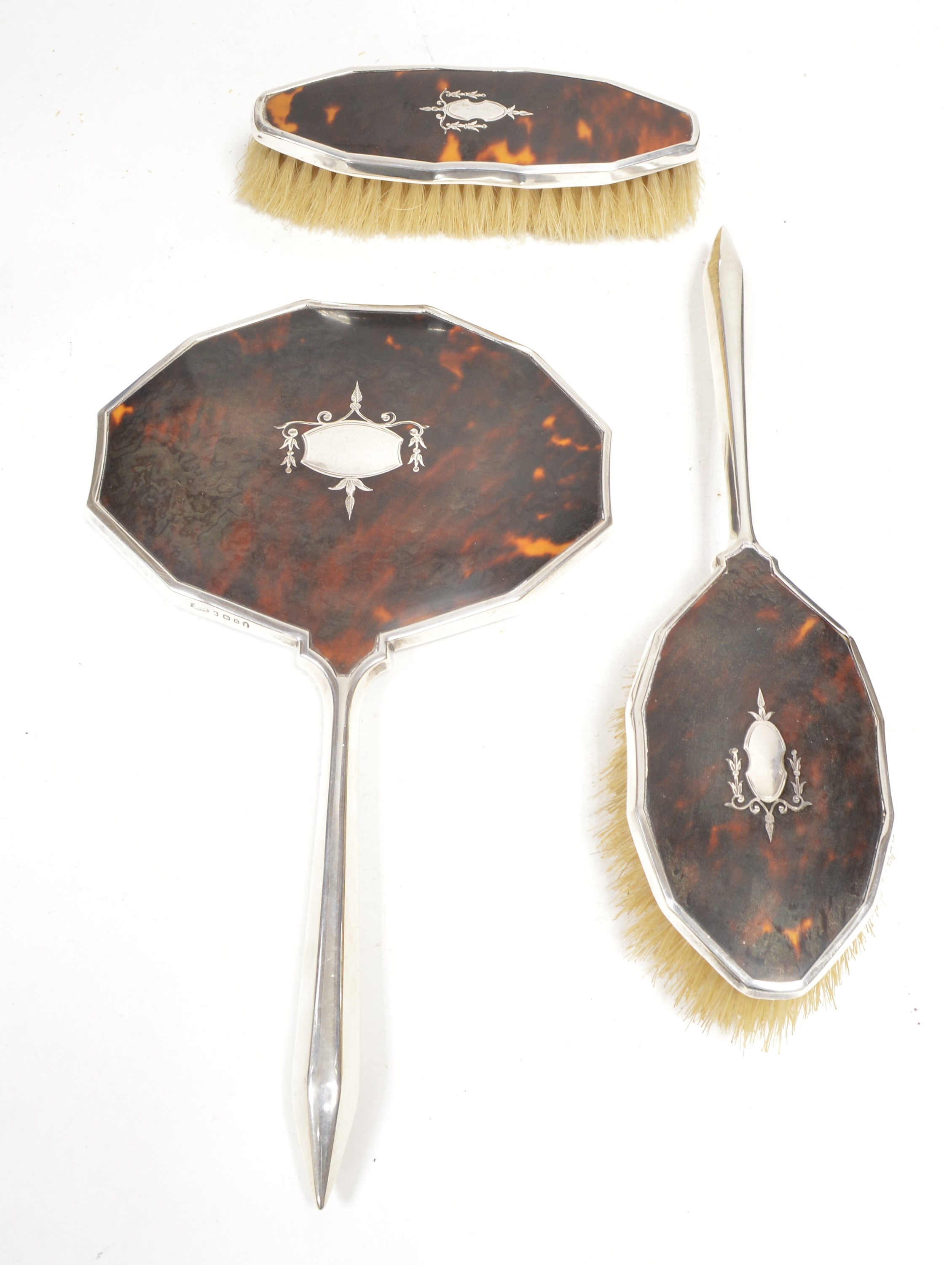 Silver and tortoise shell dressing table set by James Dixon & Sons Ltd