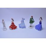 Five boxed Coalport figurines.