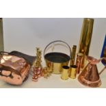 Assorted Victorian and later brass and copper items.