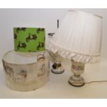 Two table lamps and three shades.