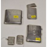 Silver cigarette cases, card case and vesta cases