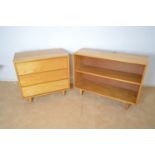 Mid Century ash chest of drawers; and an open bookcase to match.