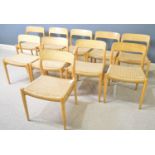 Niels Otto Moller for J.L. Mollers: ten Danish beech dining chairs.