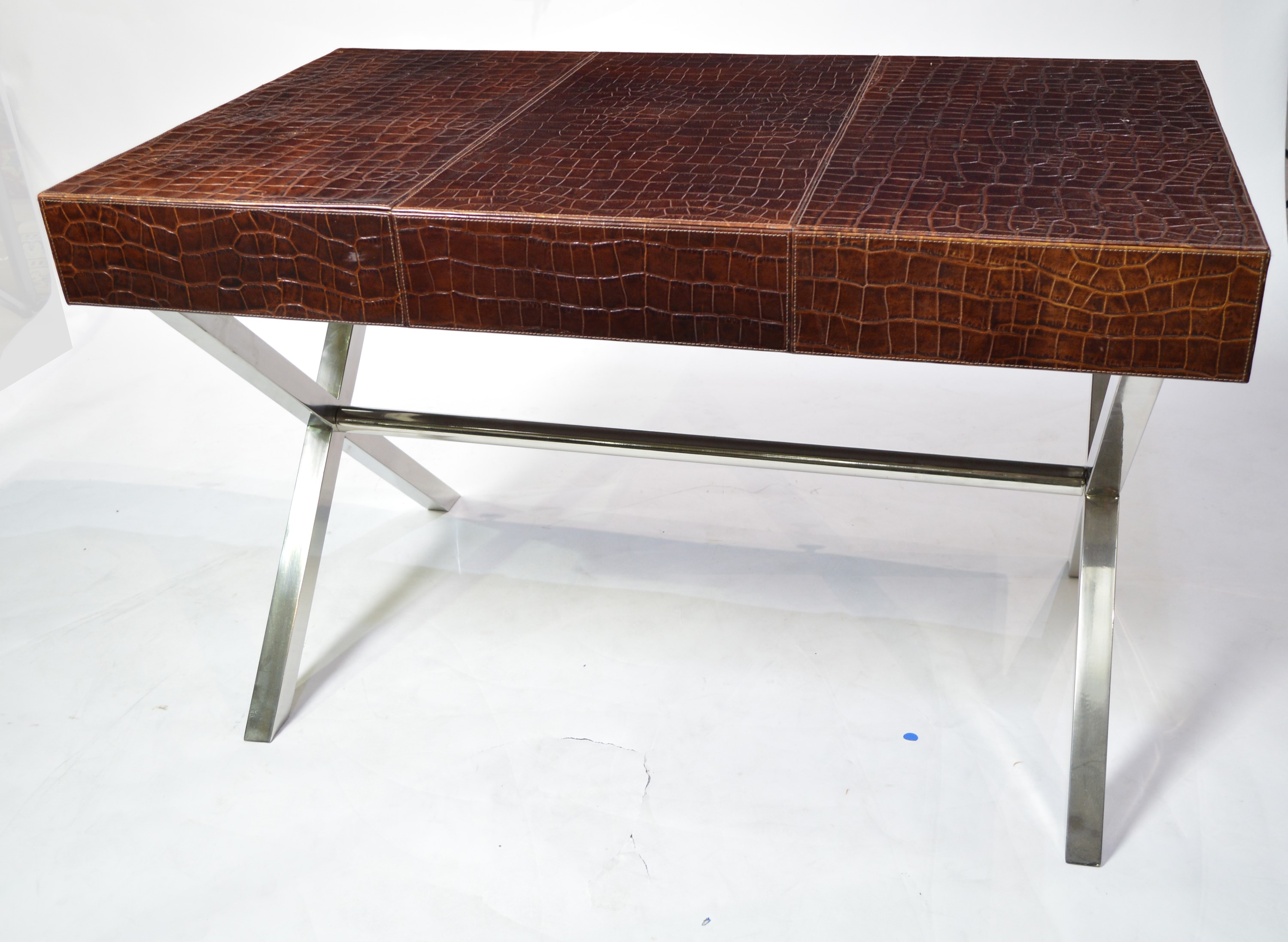 Attributed to Andrew Martin: a faux crocodile skin and chromed metal desk. - Image 6 of 8