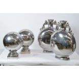 Pair of silvered vases; and a pair of silvered ball ornaments.