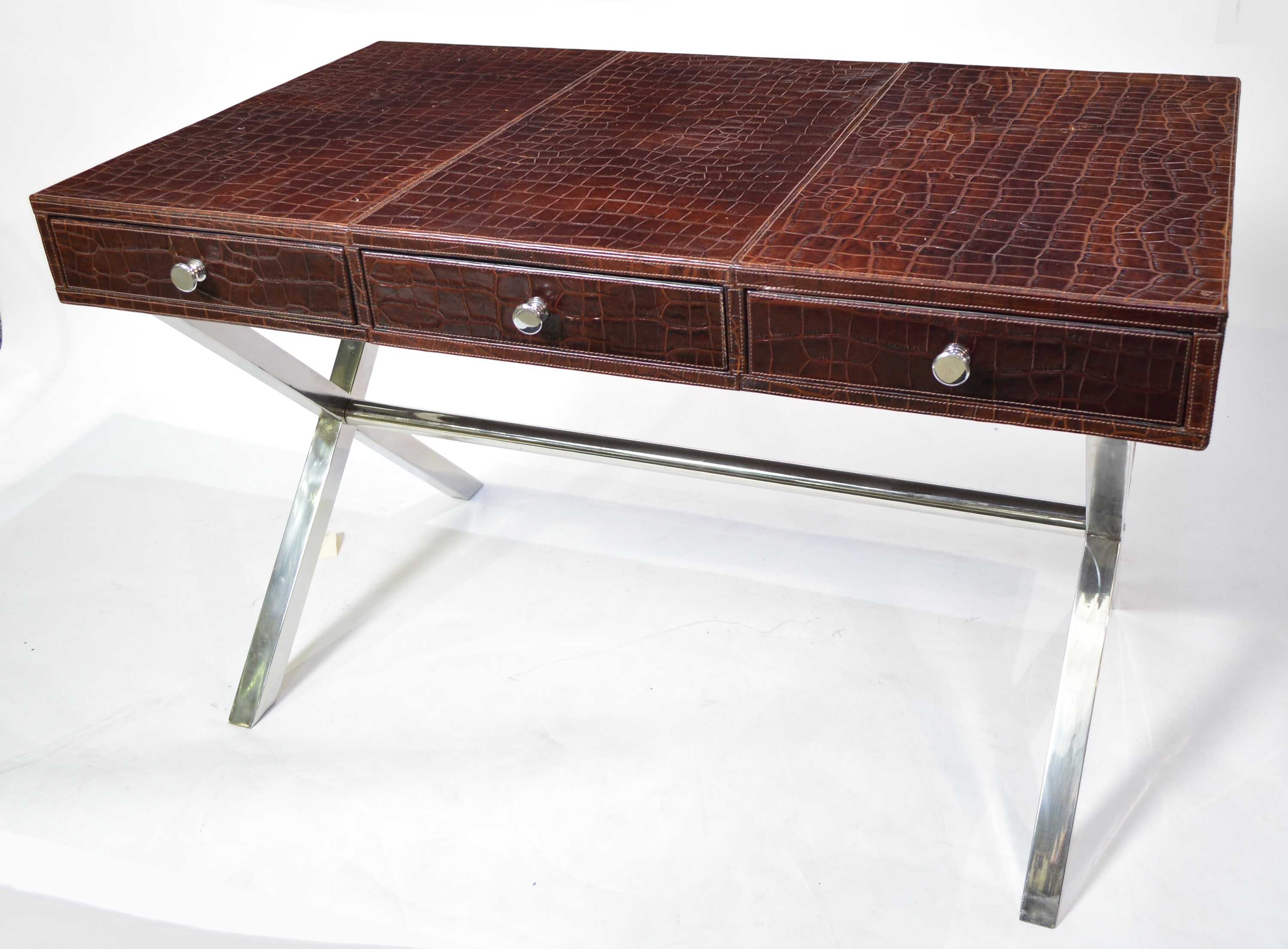 Attributed to Andrew Martin: a faux crocodile skin and chromed metal desk. - Image 7 of 8