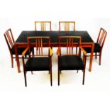 Mid-Century teak table and six Gordon Russell chairs
