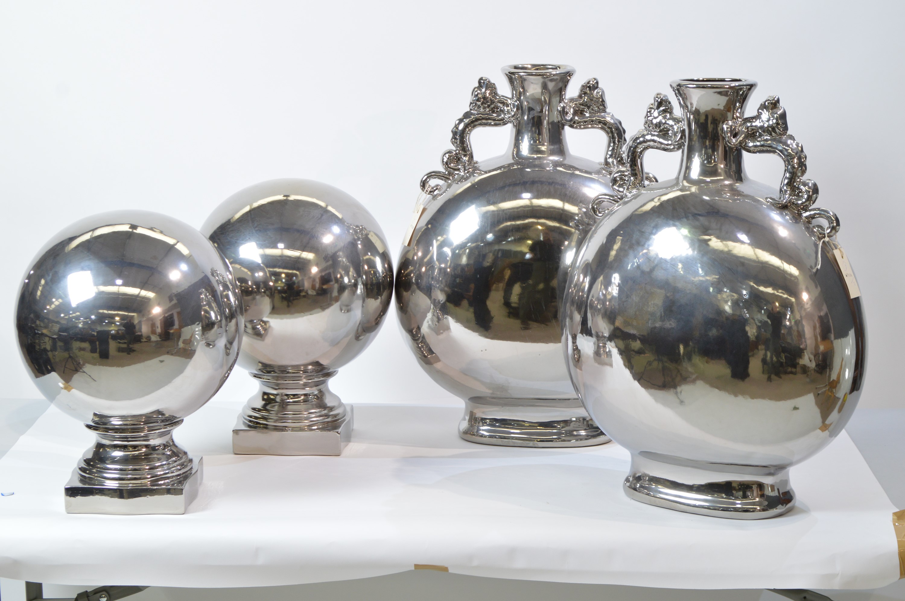 Pair of silvered vases; and a pair of silvered ball ornaments. - Image 9 of 9