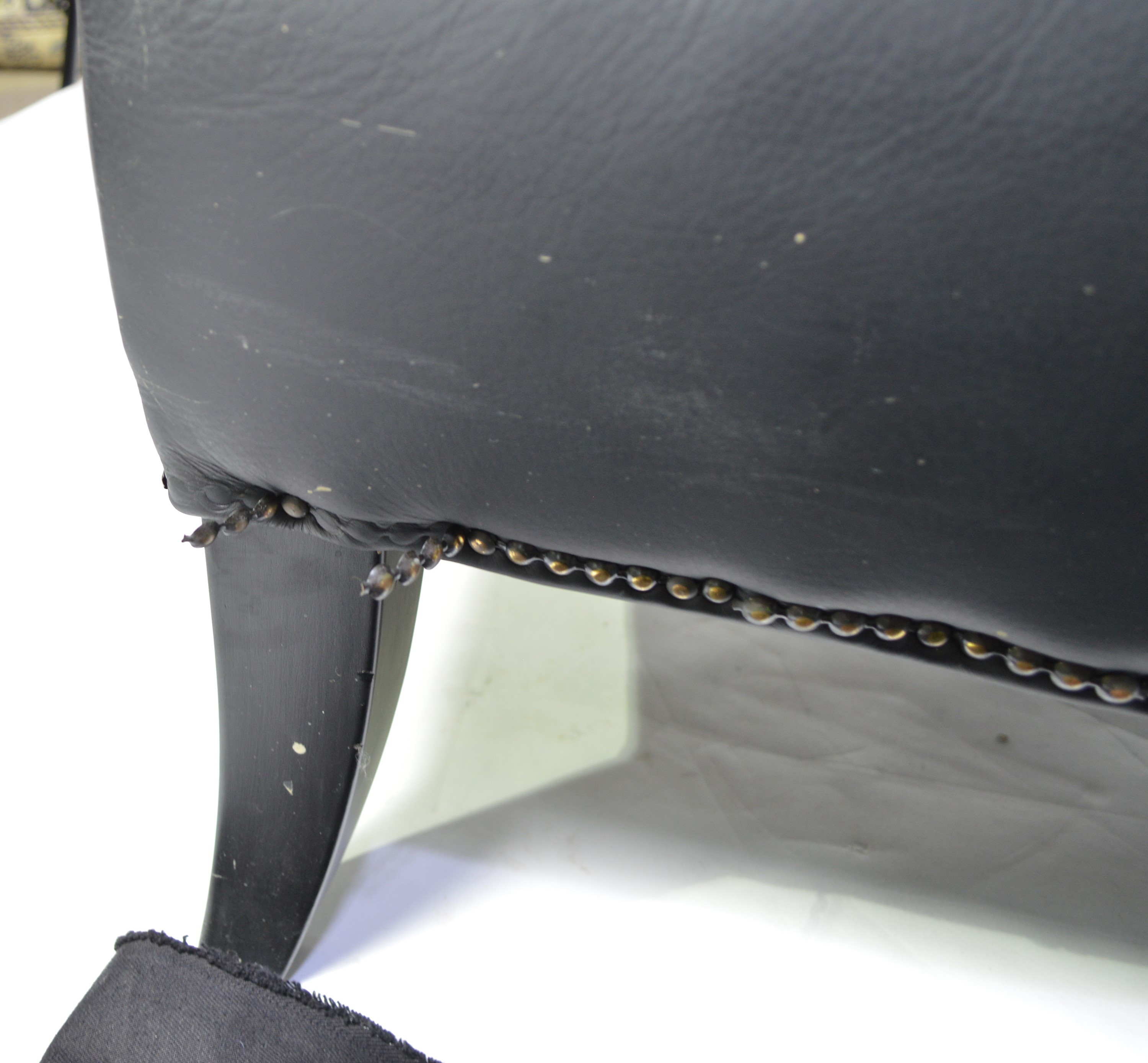 A pair of designer faux black leather easy chairs. - Image 4 of 6