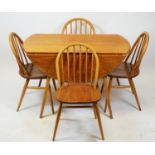 Ercol - Blonde elm drop leaf dining table and four Windsor dining chairs