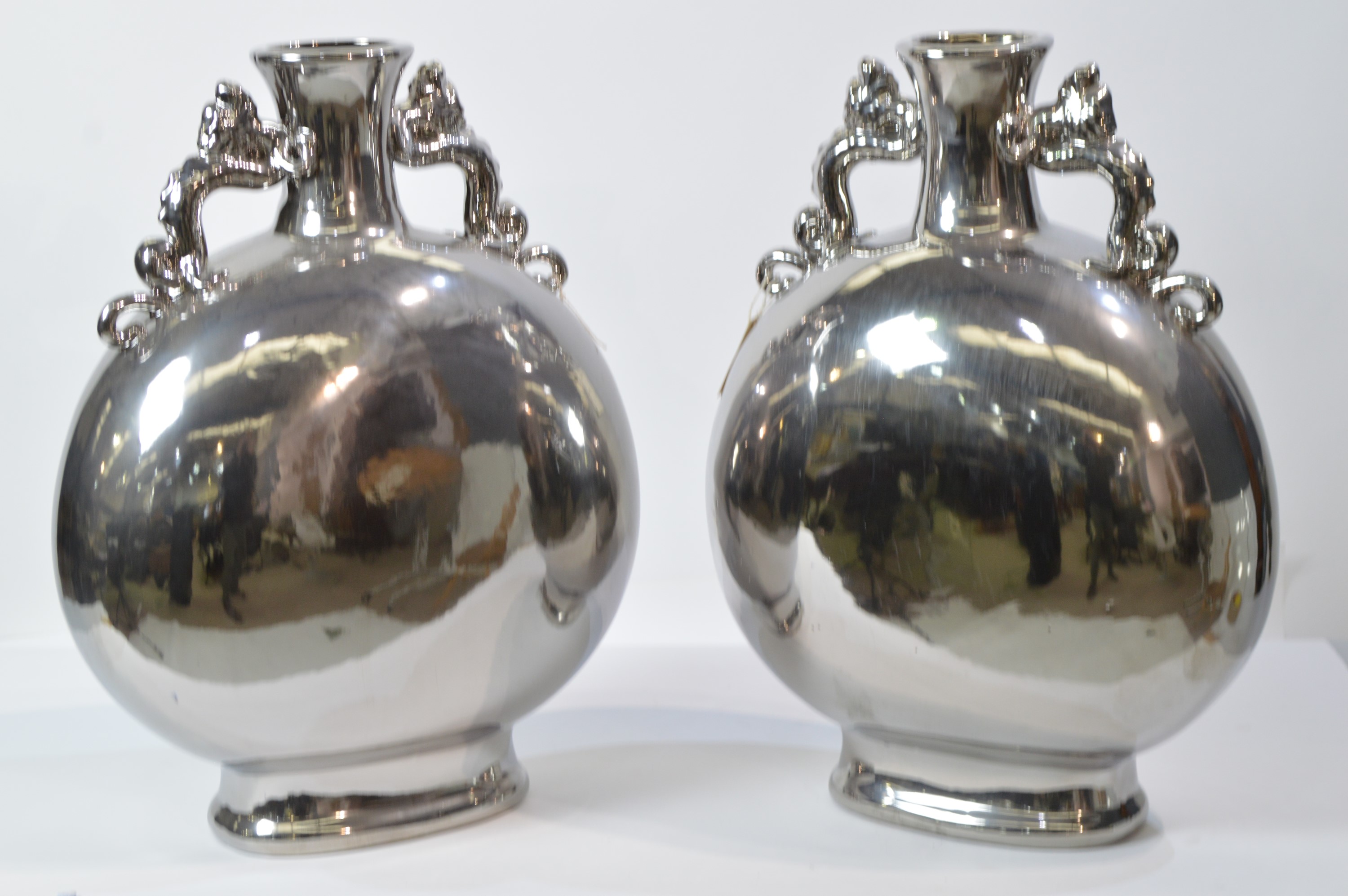 Pair of silvered vases; and a pair of silvered ball ornaments. - Image 3 of 9