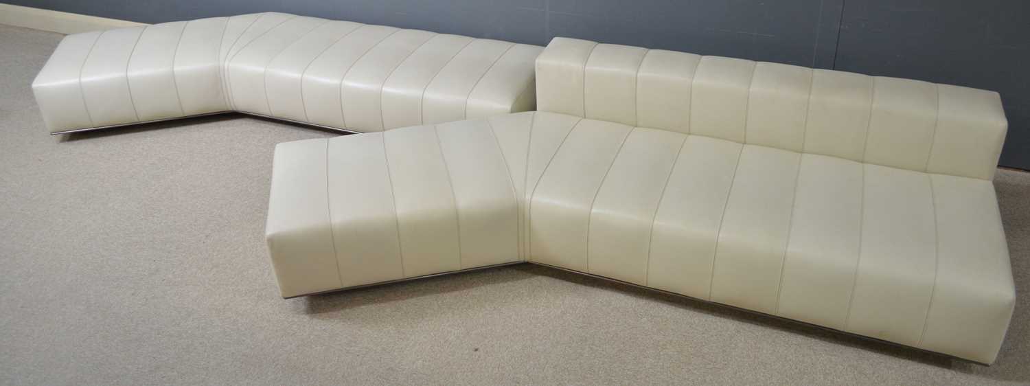 Attributed to Minotti: two cream leather angular seating units.