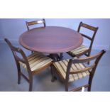 Tip-up-top breakfast table; and four Regency style dining chairs.