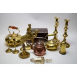 A small quantity of brassware and a rosewood box.