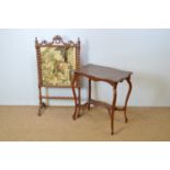 Late Victorian firescreen; and early 20th C two-tier occasional table.