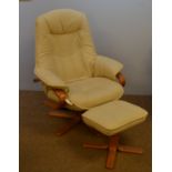 A leather-covered reclining armchair and stool.