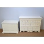 Country Corner French chest of 13 drawers; and a linen box.