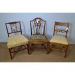 Three dining chairs, various.