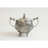 Dutch silver two handled covered sugar bowl