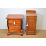 Modern four drawer chest; and Edwardian bedside cabinet.