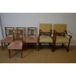 Four Edwardian walnut salon chairs. / Pair of carved walnut armchairs in the 17th C style.