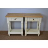 Pair of pine and white painted side tables.