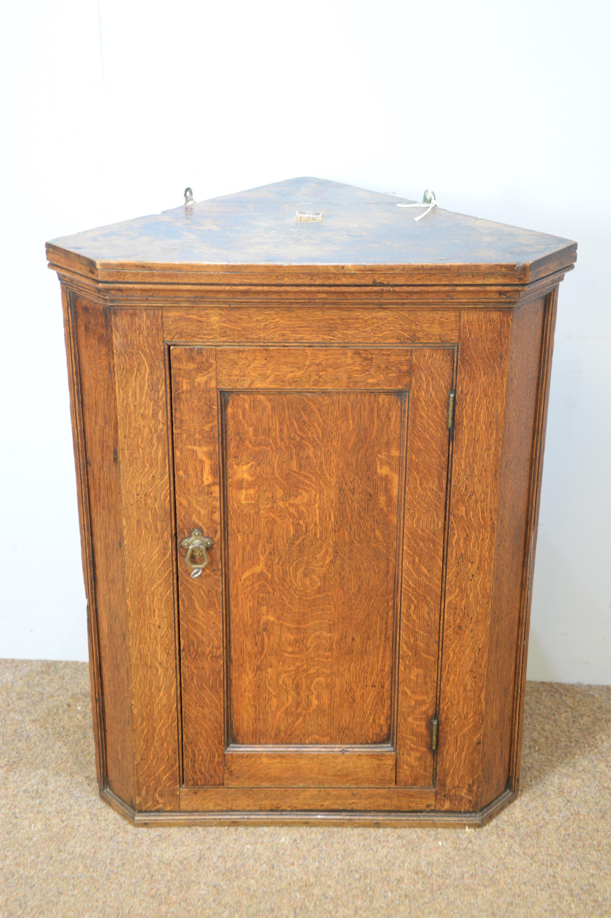 19th C oak corner cabinet.