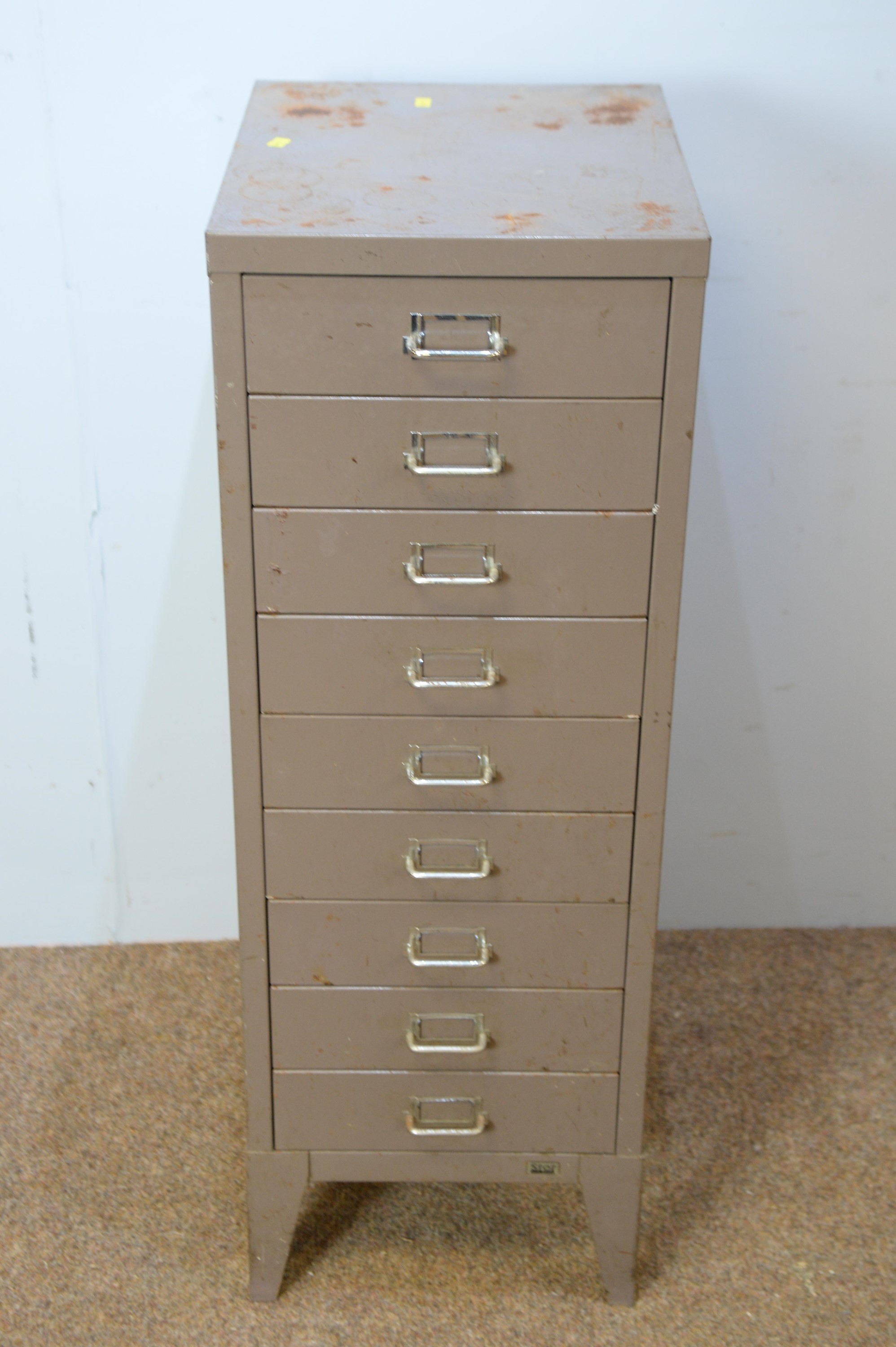 Metal nine drawer filing unit; and Edwardian mahogany two-tier plant stand. - Image 6 of 6