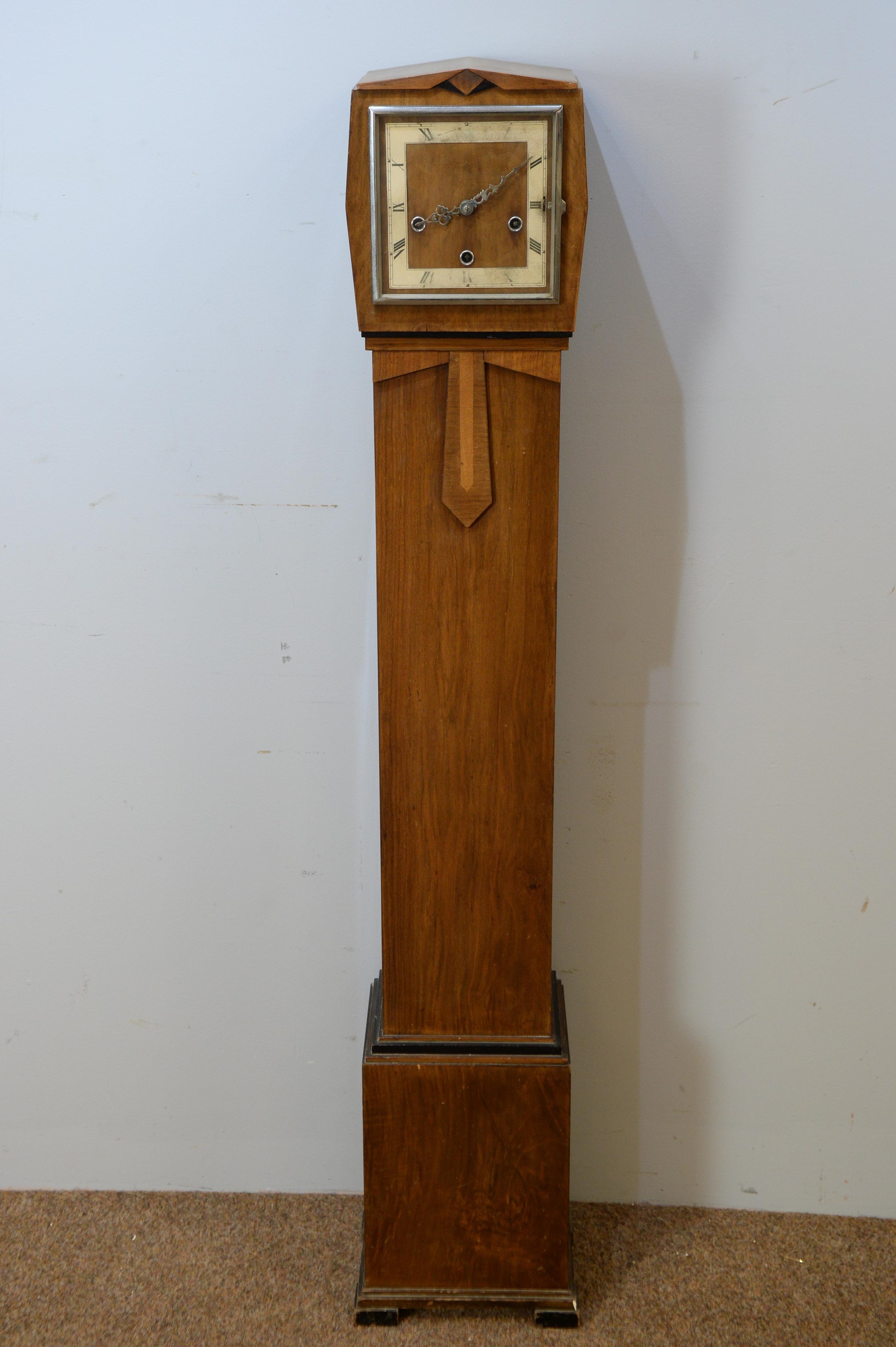 Enfield Clock Co. Ltd. Art Deco walnut granddaughter clock.