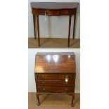 20th C walnut bureau; and a Georgian hall table.